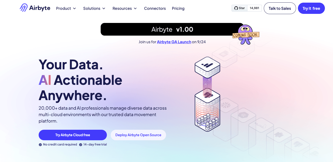 Fivetran Alternatives - Airbyte Home Page