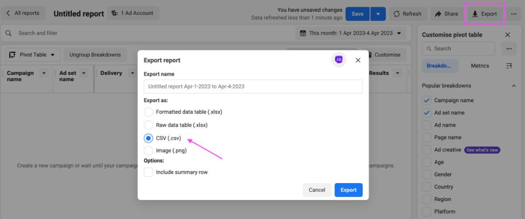 Facebook ads to bigquery - manual step 1.2