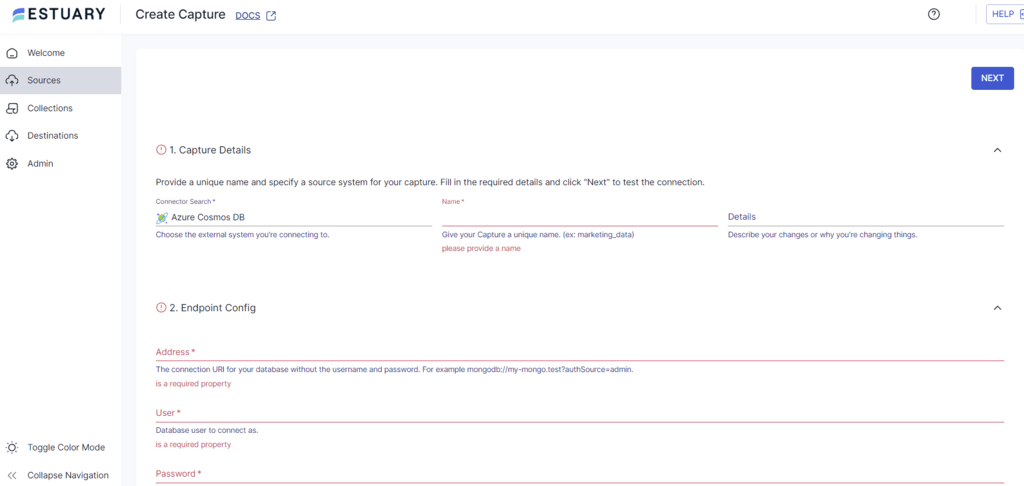 CosmosDB to SQL Server - CosmosDB connector config