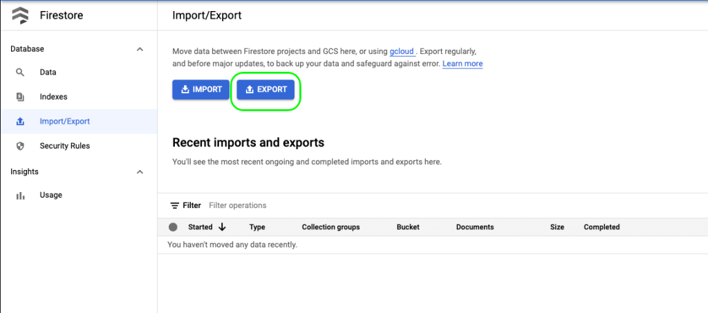 firestore to bigquery - firestore export file - method2