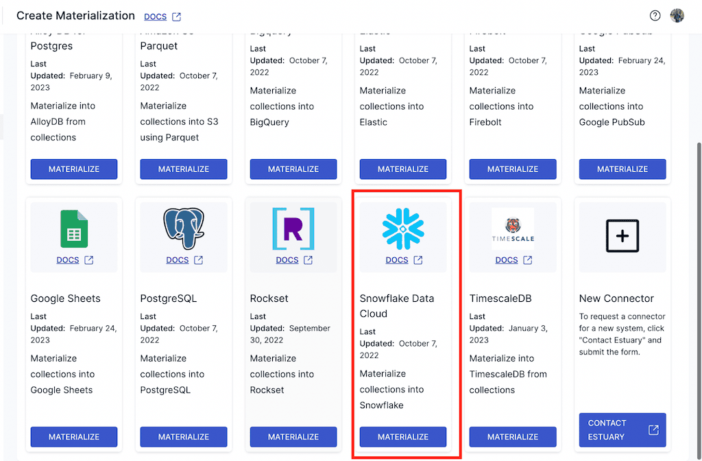 Postgres to Snowflake - Create Materialization - Snowflake Data Cloud