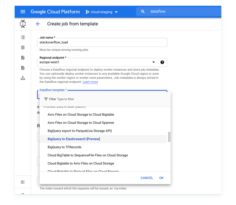 BigQuery to elasticsearch - Google Dataflow Method - Enter job name